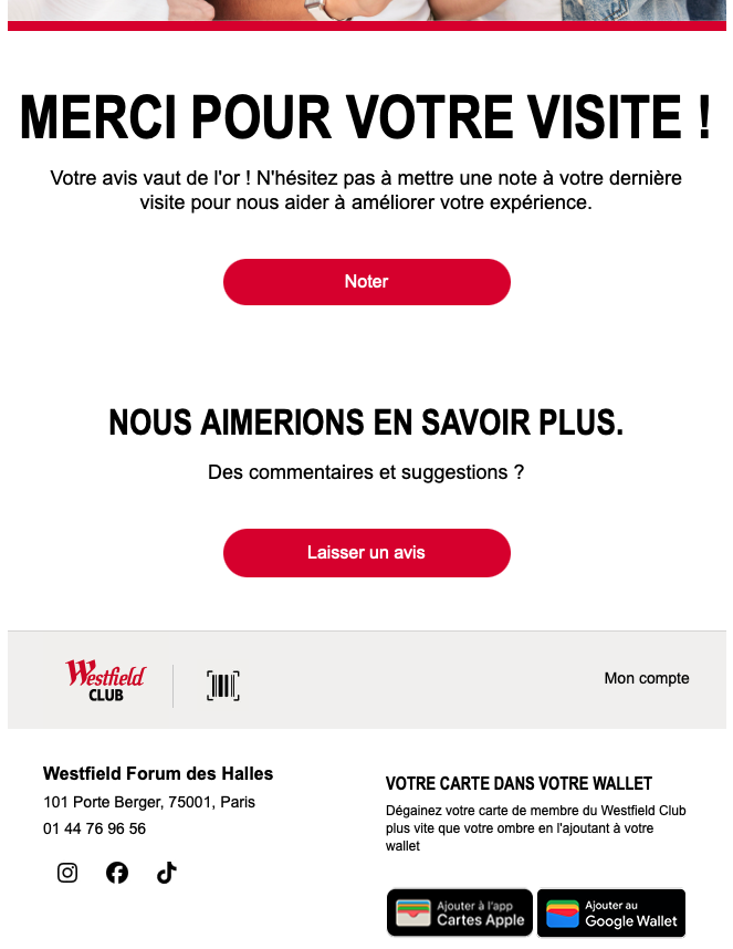 Email post-visite Westfield